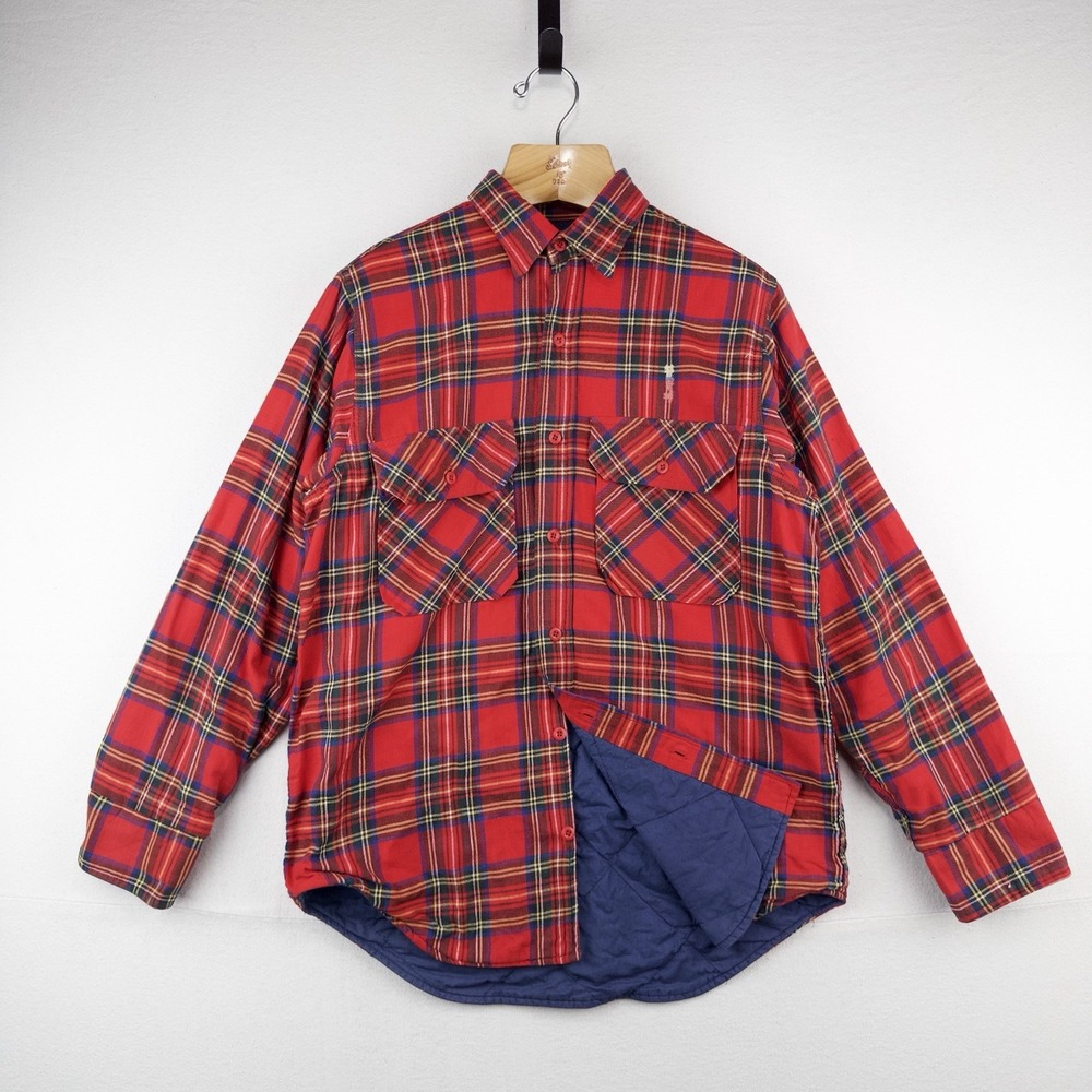 80's Vtg LL Bean Flannel Lined Jacket Men's M Red Tartan Plaid Shacket